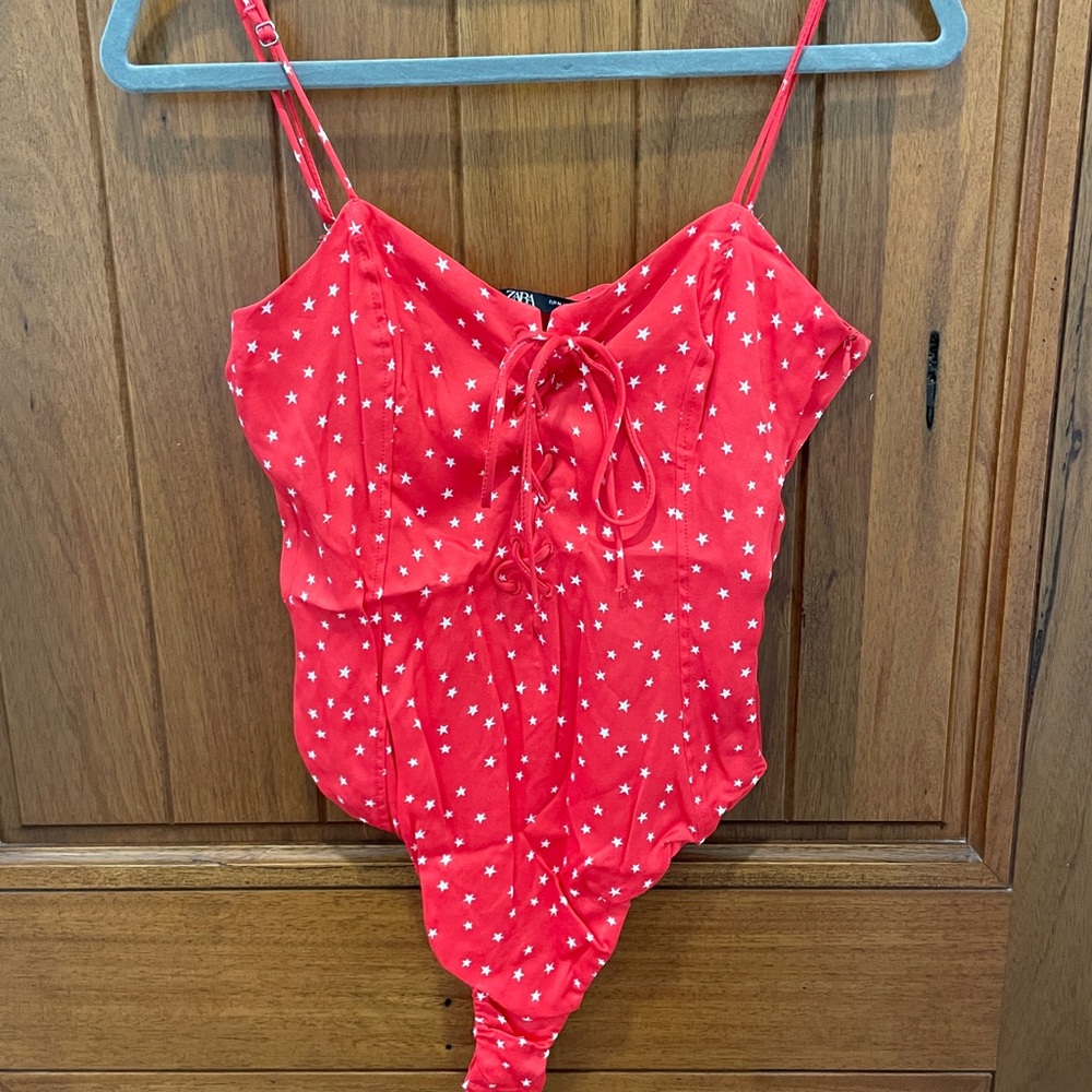 Zara Red Bodysuit Bathing Suit Red with White Stars